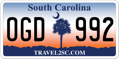 SC license plate OGD992