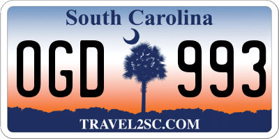 SC license plate OGD993