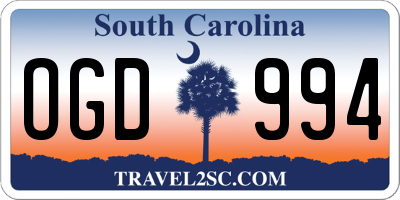 SC license plate OGD994