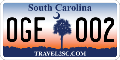 SC license plate OGE002