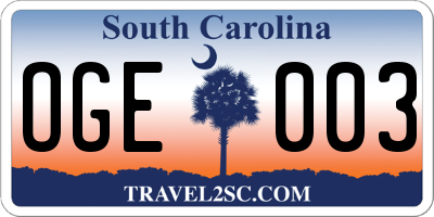 SC license plate OGE003