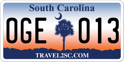 SC license plate OGE013