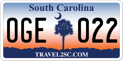 SC license plate OGE022