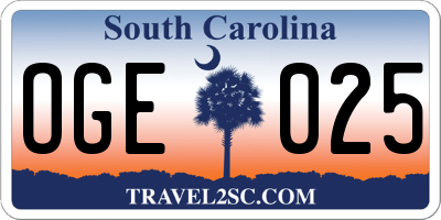 SC license plate OGE025