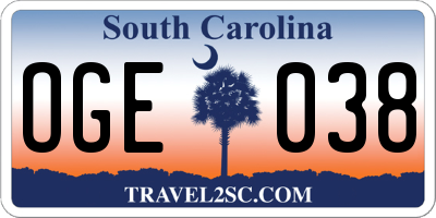 SC license plate OGE038