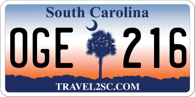 SC license plate OGE216