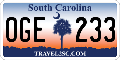 SC license plate OGE233