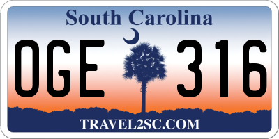 SC license plate OGE316