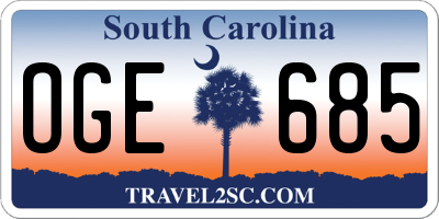 SC license plate OGE685