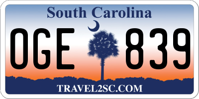 SC license plate OGE839