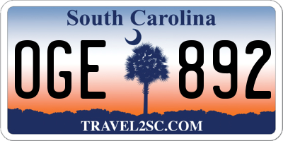 SC license plate OGE892