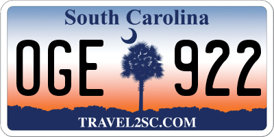 SC license plate OGE922