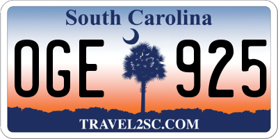SC license plate OGE925