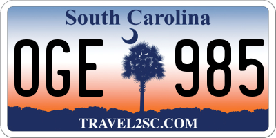 SC license plate OGE985