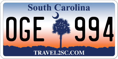 SC license plate OGE994