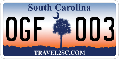 SC license plate OGF003