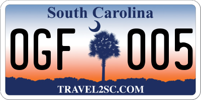 SC license plate OGF005