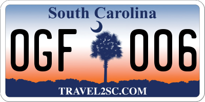 SC license plate OGF006