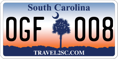 SC license plate OGF008