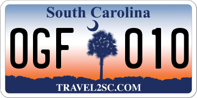 SC license plate OGF010