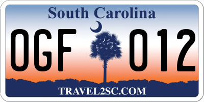 SC license plate OGF012