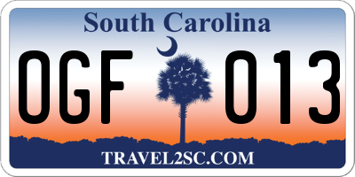 SC license plate OGF013