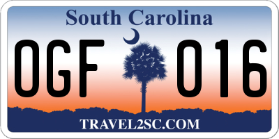 SC license plate OGF016