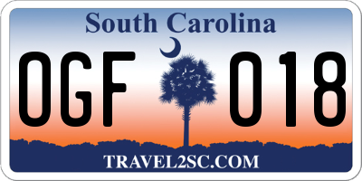 SC license plate OGF018