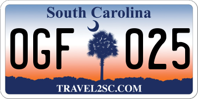 SC license plate OGF025