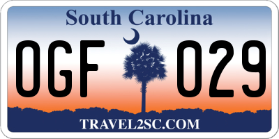 SC license plate OGF029