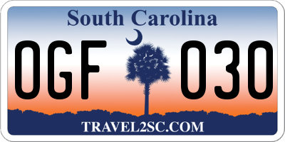SC license plate OGF030