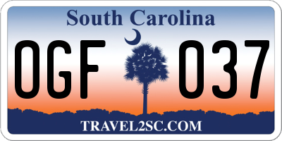 SC license plate OGF037