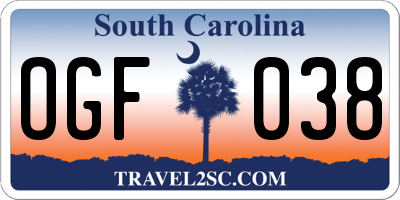SC license plate OGF038