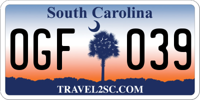 SC license plate OGF039