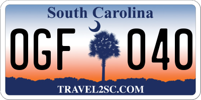 SC license plate OGF040