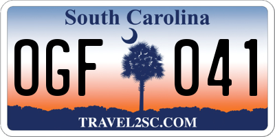 SC license plate OGF041