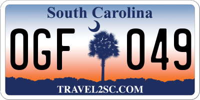 SC license plate OGF049