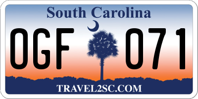 SC license plate OGF071