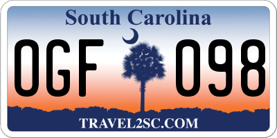 SC license plate OGF098