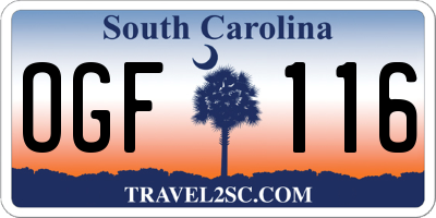 SC license plate OGF116