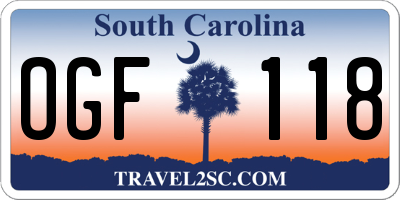 SC license plate OGF118