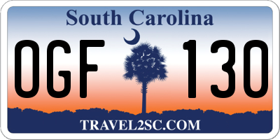 SC license plate OGF130