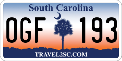 SC license plate OGF193