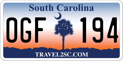 SC license plate OGF194
