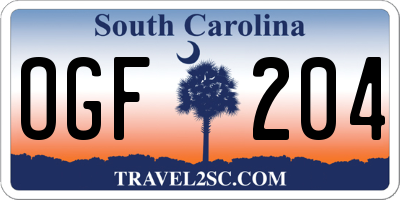 SC license plate OGF204
