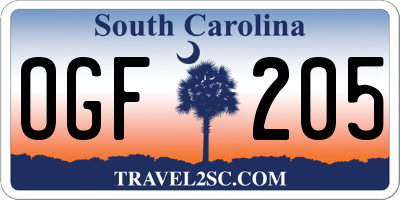 SC license plate OGF205