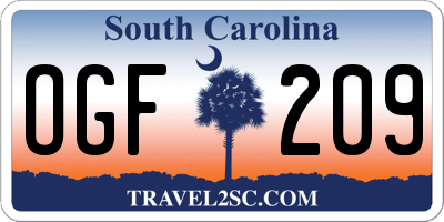SC license plate OGF209