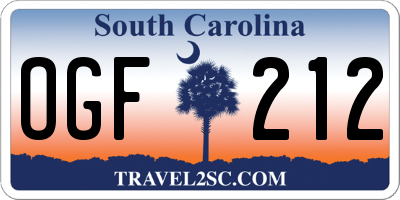 SC license plate OGF212
