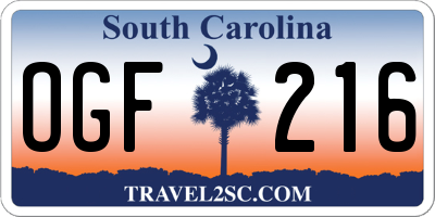 SC license plate OGF216