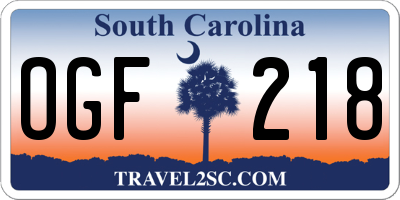 SC license plate OGF218